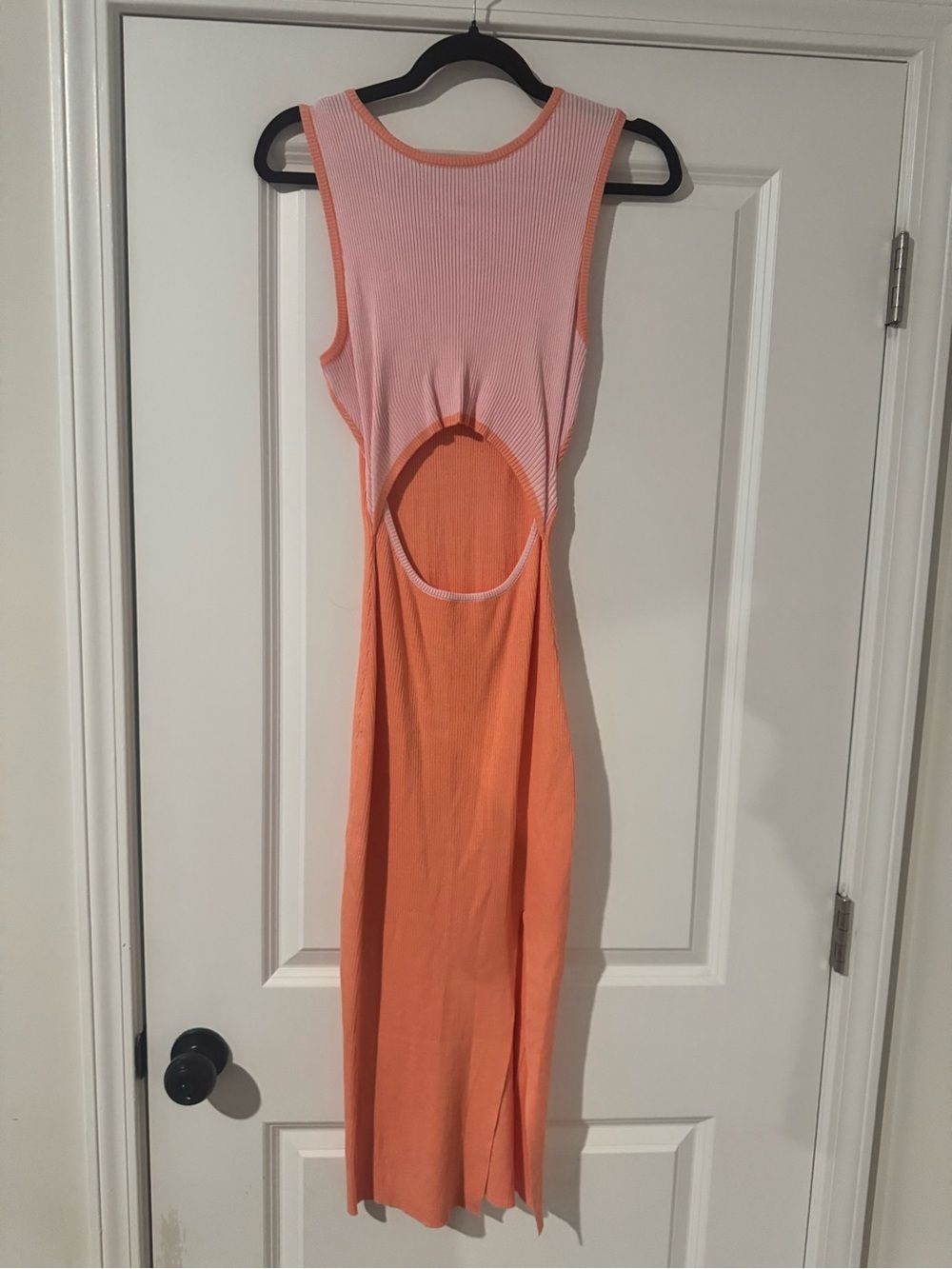 Pink and Orange Cutout Ribbed Maxi Dress